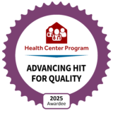 HRSA 2025 Health Center Quality Award badge featuring Health IT advancing message